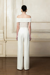 Off-Shoulder Stretch Crepe Top With Sculpted Sweetheart Neckline and Gold Ring Detail